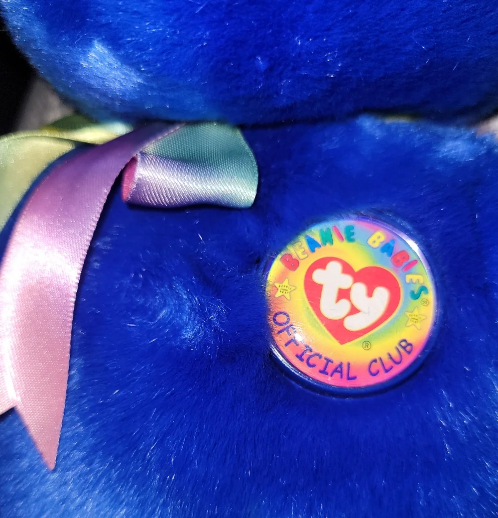 Vintage 1999 Beanie Buddies Clubby Official Club Teddy Bear Blue Plush Lovey 14
